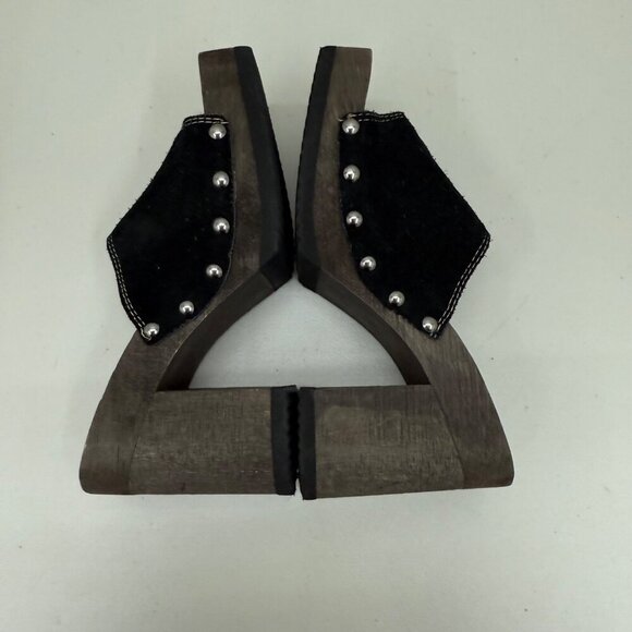 VTG Candies Wood Platform Y2K Black Suede Stud Clog Slide Sandals Shoes Womens 9 - Picture 5 of 9